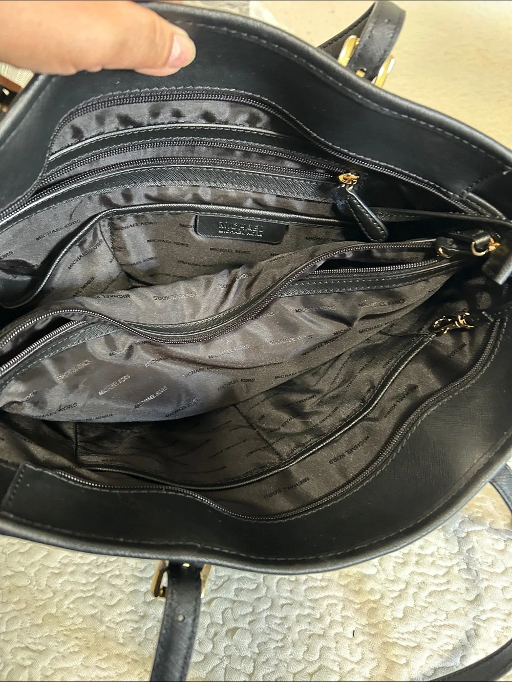 Michael Kors Black Saffiano Tote with MK Logo Charm